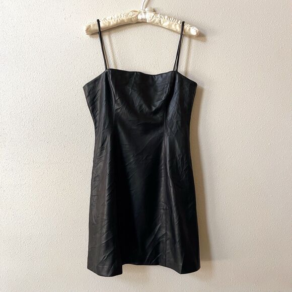 Susana Monaco Dresses & Skirts - Susana Monaco Faux Leather Mini Dress Medium Spaghetti Strap Sexy Sleeveless USA
